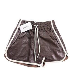 Vintage FRAME Lamb Leather Gym Shorts Womens Small Brown Zip Pockets